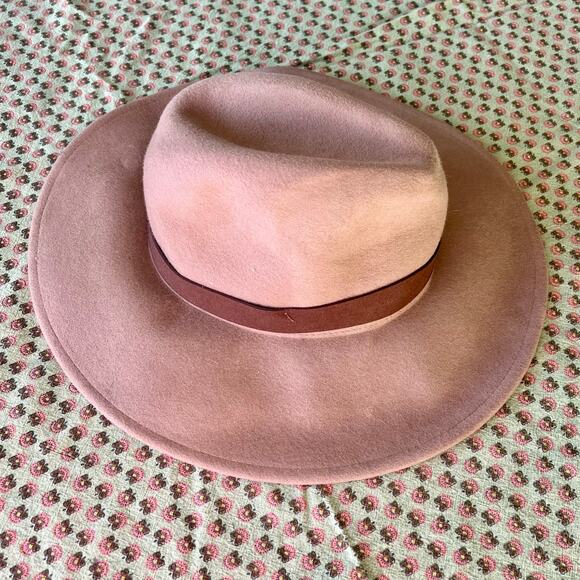 Free People 100% Wool Wide Brim Fedora Rancher Hat Tan Brown EUC - Picture 4 of 8